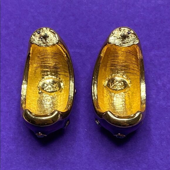 💛 Joan Rivers Gold Plated Purple Enamel & Crystal Earrings - Picture 3 of 4